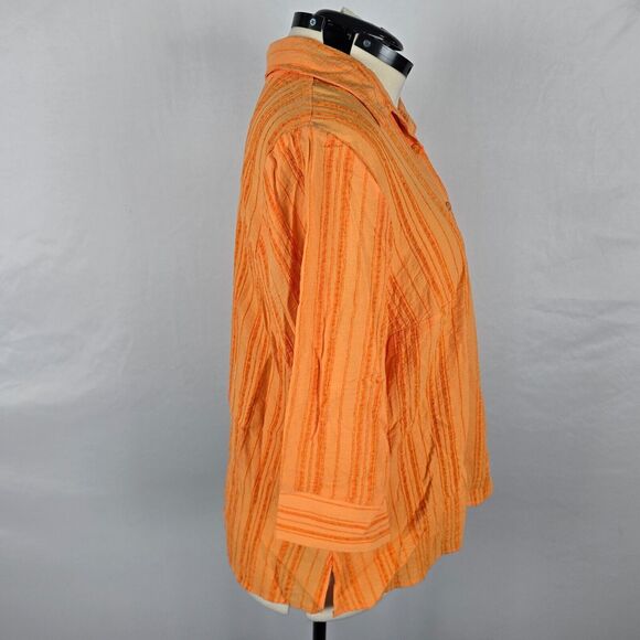 CJ Banks Blouse Women's 1X Orange Striped Button Down 3/4 Sleeve Collar NWT - Picture 13 of 16
